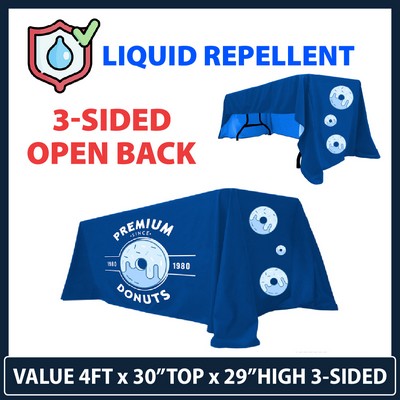 Value - 4' x 30"Top x 29"H - 3 Sided Hemmed Econo Liquid Repellent Table Throw (Full Coverage)